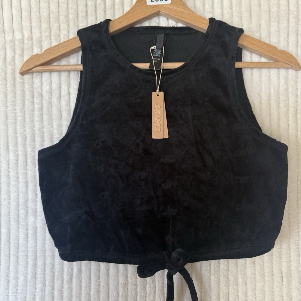SKIMS Logo Velour Tie Tank ONYX Black Size XS NWT Sold Out